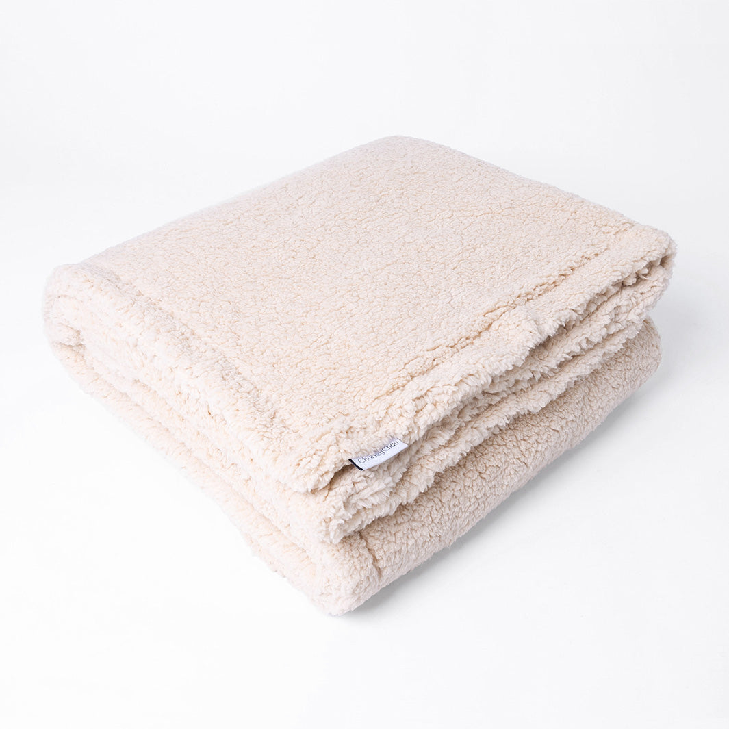 Folded luxury Sherpa Fleece Dog Blanket in Teddy Beige by Charley Chau