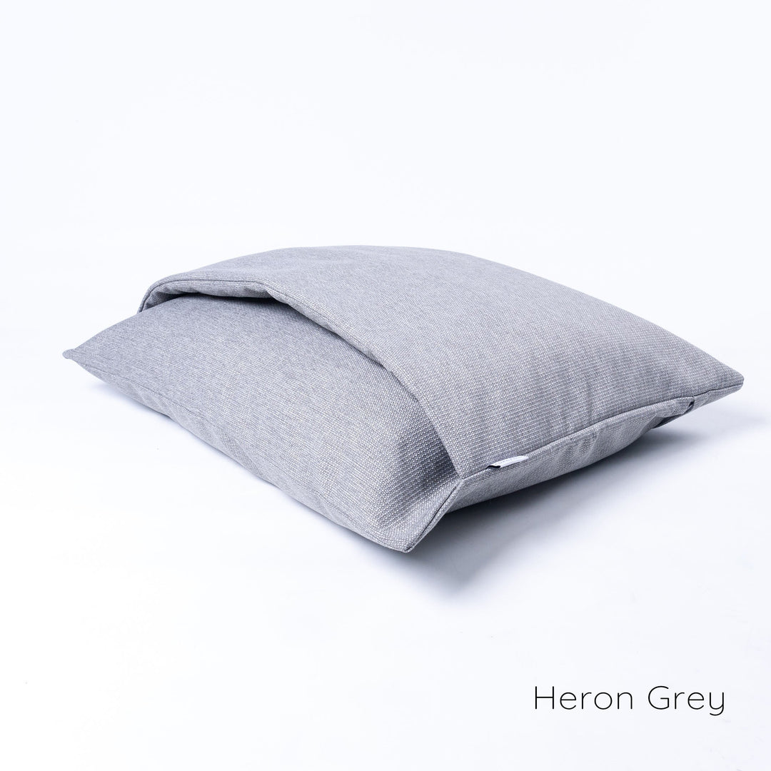 Dog Snuggle Bed in Weave II (Heron Grey). A cosy cave / burrow bag / envelope style luxury dog bed.