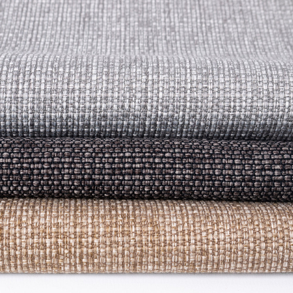 Close up detail of a beautiful textured upholstery fabric used on the spare dog bed covers for Charley Chau luxury dog bed mattresses. Three different colours: Oak, Heron Grey and Earth.