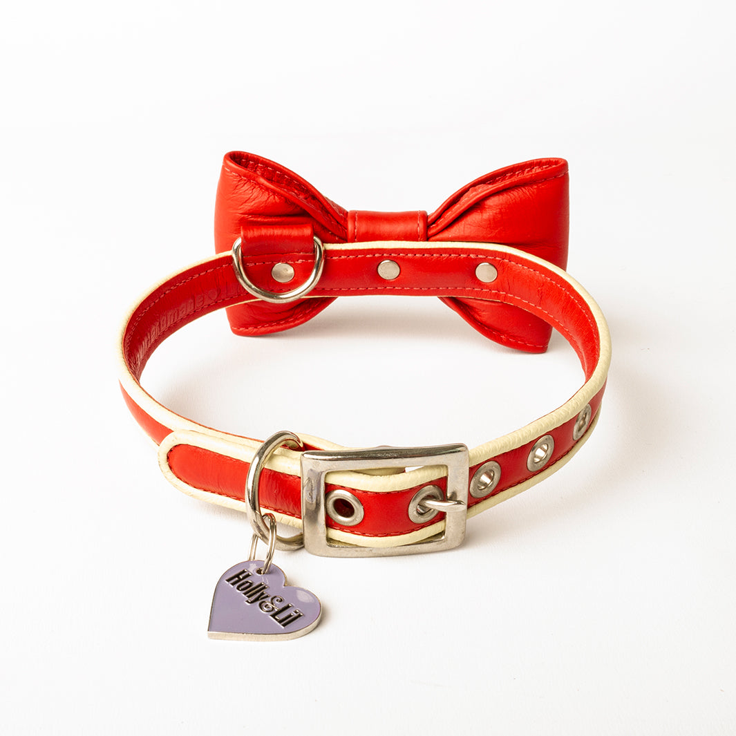 holly&Lil Leather Bow Tie Dog Collar