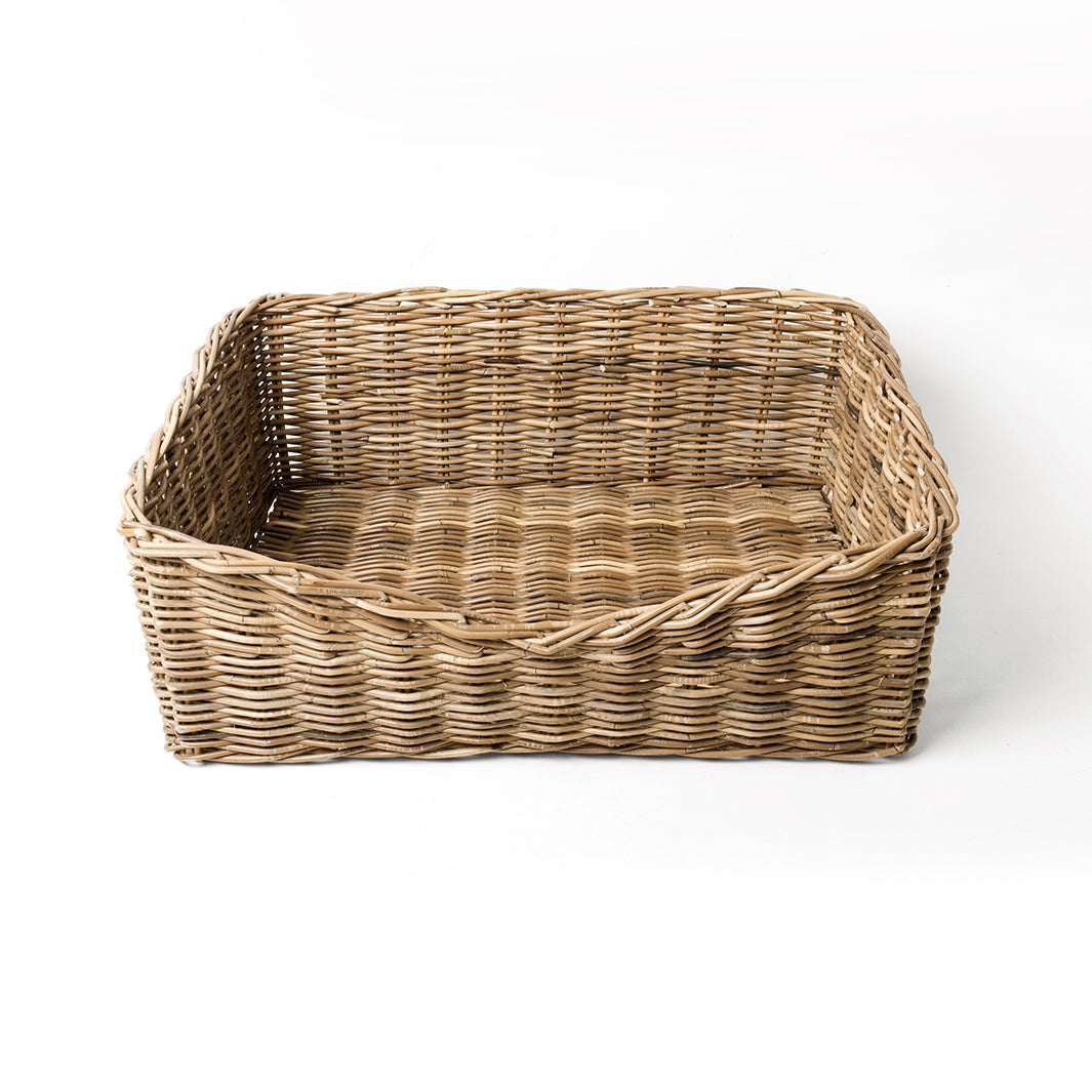 Charley Chau Rectangular Greywash Rattan Dog Basket