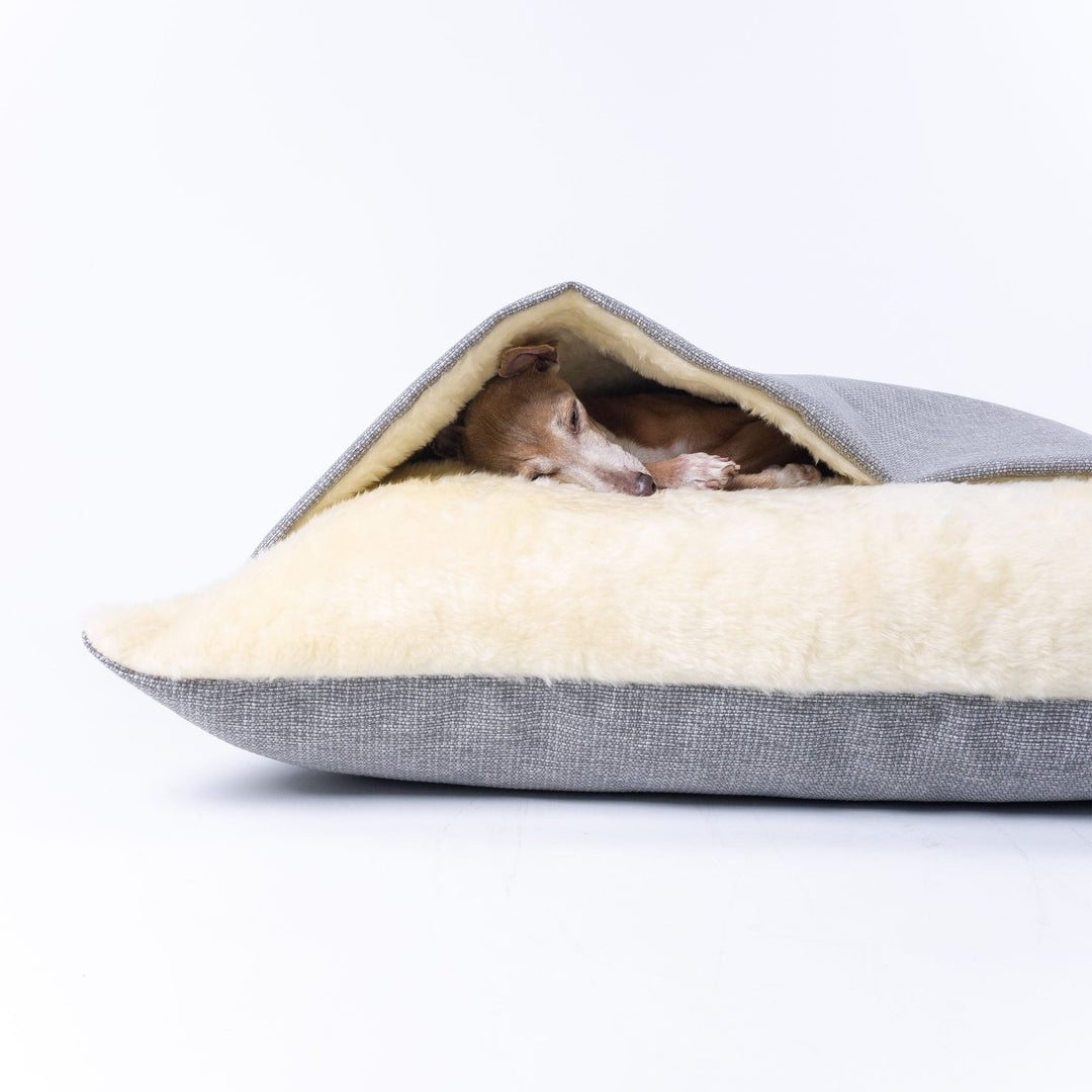 Charley Chau Dog Snuggle Bed, luxury cosy-cave style dog bed in Heron Grey