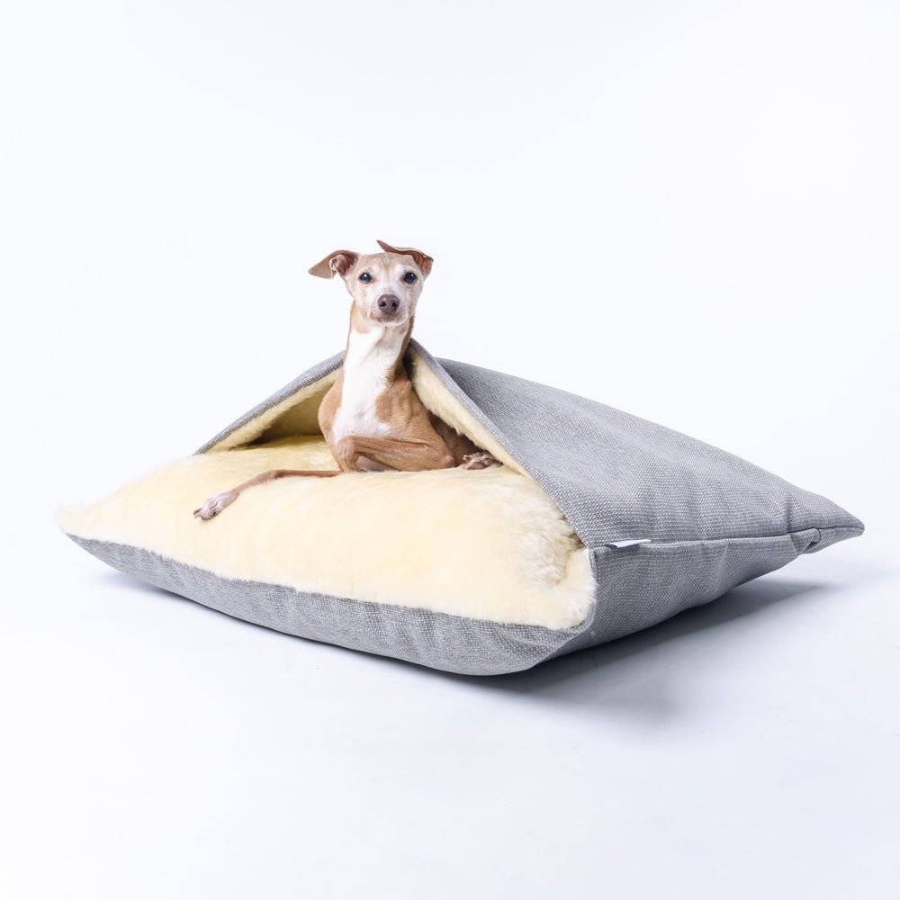 Charley Chau Dog Snuggle Bed, cave bed style luxury dog bed in Heron Grey